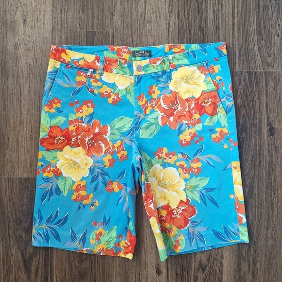💙 Ralph Lauren Tropical Print Bermunda Shorts With Pockets Cotton - Picture 9 of 9
